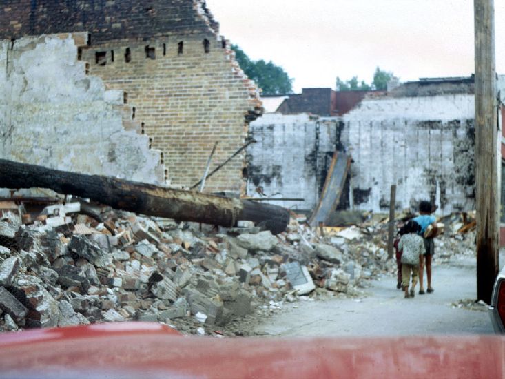 Close up of damage from Detroit riot -- July 1967